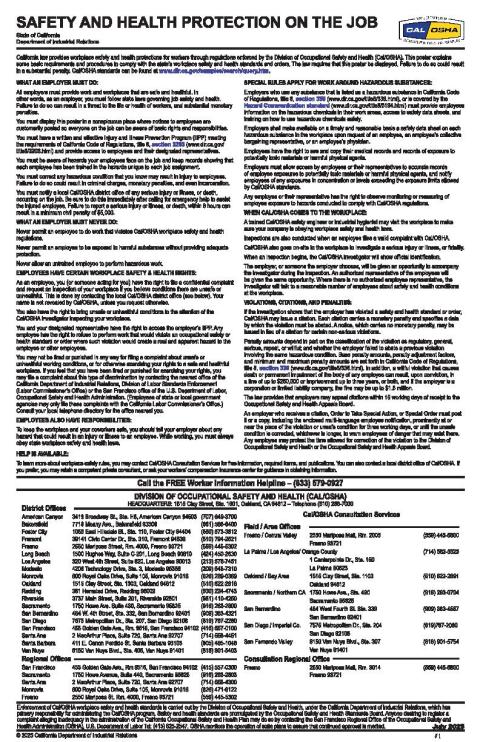 Cal-OSHA Safety and Health Protection On the Job